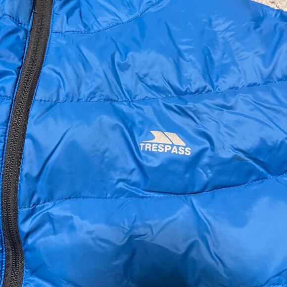 Trespass Down Jacket Mens XXL Quilted Coat Blue Hooded Stormer **flaw - Picture 5 of 11